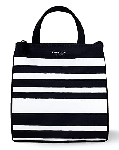 kate spade new york Portable Soft Cooler Lunch Bag, Thermal Tote with Insulated Interior Lining and Storage Pocket, Lunch Tote for Women, Sarah Stripe (Black/White)