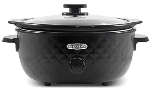 Elite Gourmet MST-1234B## 6 Quart Diamond Pattern Slow Cooker, Removable, Dishwasher-Safe Stoneware Pot with Tempered Glass Lid, Cool-Touch Handles, 6 Quart, Black