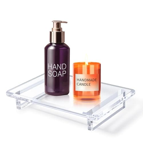 Acrylic soap Dish Tray for Bathroom Counter and Kitchen - Waterproof Countertop Organizer for Soap Dish, Vanity, Plants, Candles (1, Large-9 x 5.9 x 1.5 inch)