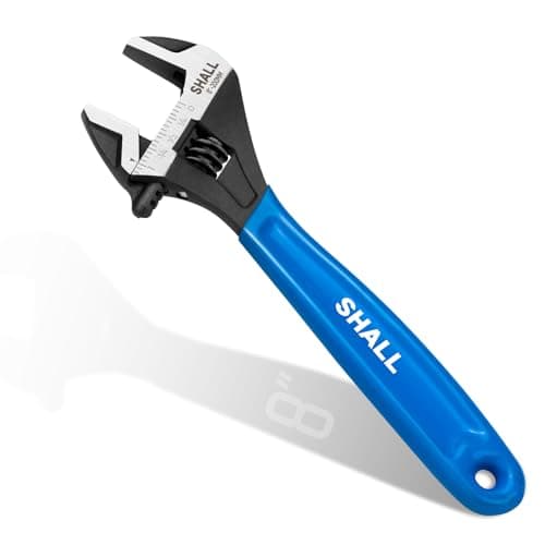 SHALL 8 Inch Adjustable Wrench, Cr-V Steel Spanner with Cushion Grip, Wide Jaw Black Oxide Wrench with Laser-etched SAE Scales for Home, Garage, Workshop and DIY