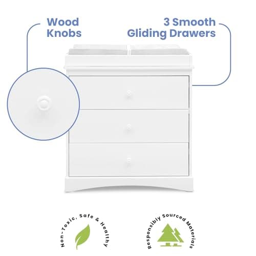 Delta Children Sutton 3 Drawer Dresser with Changing Top and Interlocking Drawers - Greenguard Gold Certified, Bianca White 7