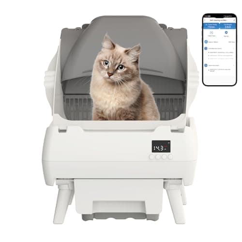 Lohhuby Automatic Cat Litter Box Self Cleaning - App Control, Open-Design, Smart Health Monitor, Suitable for Medium Cats and Kittens, Anti-Pinch Safety, Quiet Operation - White