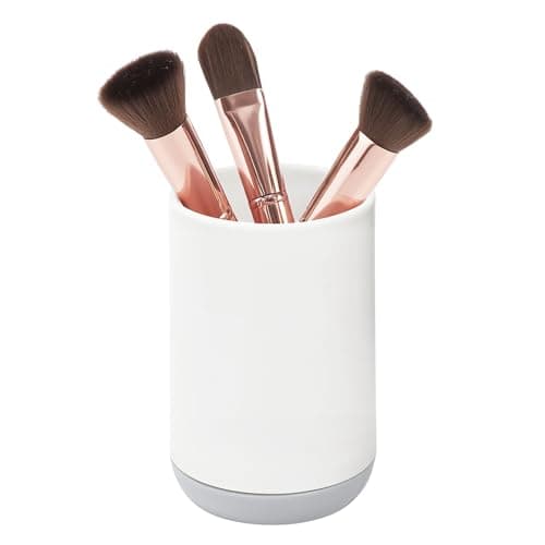 iDesign Toothbrush Holder for Normal Toothbrushes, Spin Brushes, and Toothpaste, The Cade Collection - 3" x 3" x 4. 5", White/Gray 5