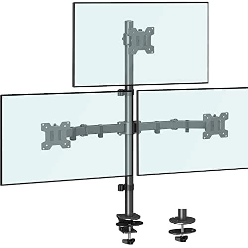 MOUNTUP Triple Monitor Stand, Height Adjustable Monitor Desk Mount Fit for 17 to 32 Inch Computer Screens, Stacked Monitors Arm for 3 Monitors, with C-Clamp and Grommet Base, up to 17.6lbs per Arm