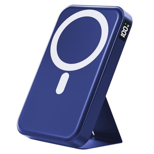Gxorul Magnetic Power Bank, 10000mAh Wireless Portable Charger with 20W USB-C Fast Charging, Foldable Stand & LED Display Battery Pack, Compatible with iPhone 16/15/14/13, Dark Blue