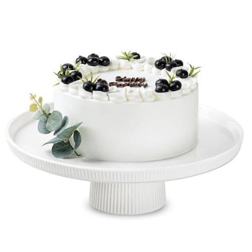 KOBIKOBI 10 Inch Ceramic Cake Stand - Elegant White Pedestal Cake Plate with Non-Slip Base for Wedding, Birthday, Baby Shower, Cupcake and Dessert Table Display, Food-Safe Round Cake Platter