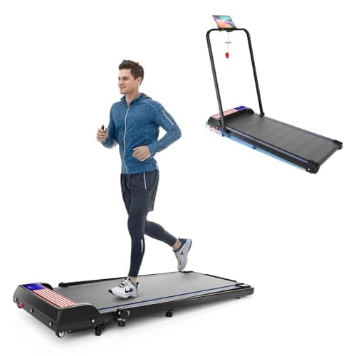 Treadmill 2 in 1 Under Desk Portable Treadmill Folding Walking Pad for Home Office with Remote Control, APP & Large Display (Blue)