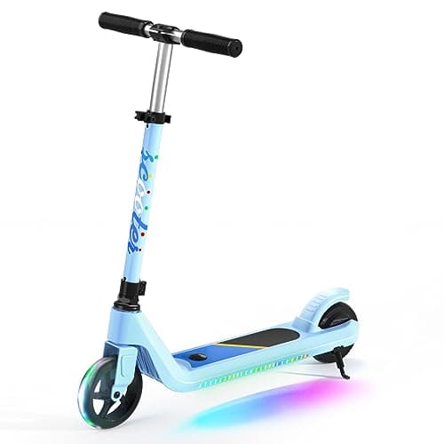 LINGTENG Children's Electric Scooter is Suitable for Children Aged 6-9, Electric Scooter for Kids, 4 Height Adjustable Scooter with Cool Rainbow Lights, 2 Adjustable Speeds, Ideal Gift for Kids