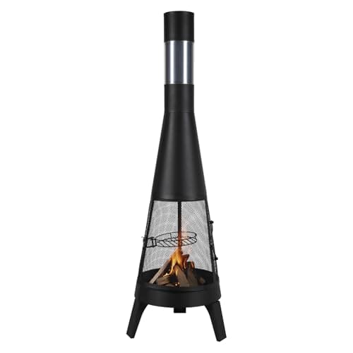 VEVOR Chiminea, 20 Inch Outdoor Wood Burning Firepit, Conical Fireplace for BBQ & Warming, Outside Wooden Fire Pit with Grill Mesh, Chimney Coat & Rustproof Chiminea Lid, for Patio, Garden, Backyard 9