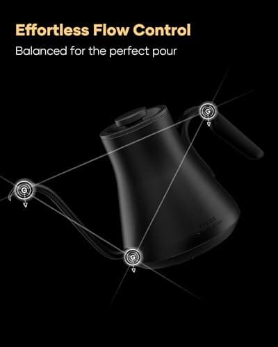 Cocinare Barista Collection Gooseneck Electric Kettle, ±1℉ Precise Temperature Control for Pour-Over Coffee & Tea, Quick Heating 1500W, Stainless Steel Interior, 0.9L (Matte Black) 5