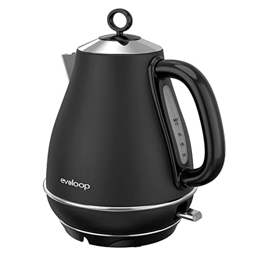 Evoloop 1.7L Electric Kettles, BPA Free Tea Kettle, Hot Water Boiler Heater, Stainless Steel Teapot, Auto Shut-Off & Boil-Dry Protection, 120V/1500W (Black)