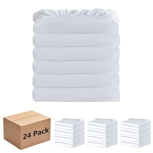 White Bulk Queen Fitted Sheet Only Deep Pocket 24 Pack, Quick Sort Bottom Bed Sheets Color-Coded Label Threads, Soft Brushed Microfiber Hotel Motel Airb&bs Essentials for Hosts, 60"x80"