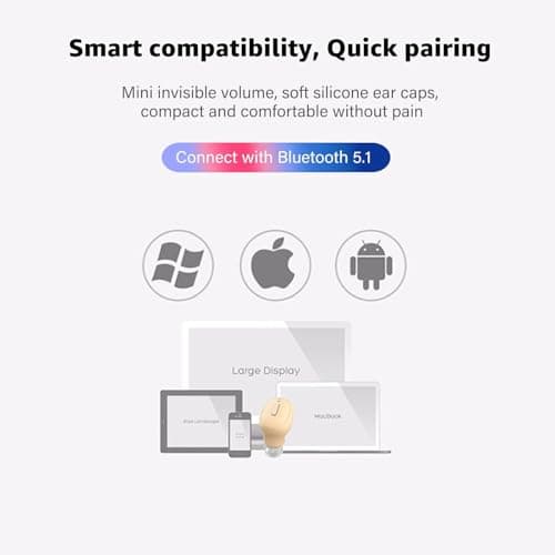 SYSFUN Single Bluetooth Wireless Earbud, Mini Invisible in-Ear Wireless Bluetooth Headphone 12 Hours Super Long Battery Life Suitable for Sports Work and Sleep- Beige 5
