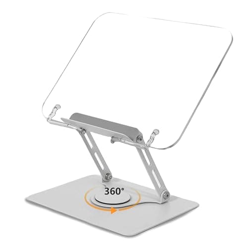MNKXL Book Stand for Reading,360°Rotating Base Book Holder for Reading Hands Free,Cookbook Stand,Clear Elegant Panel Aluminium Base Stand for Cookbook,Laptop,Textbook
