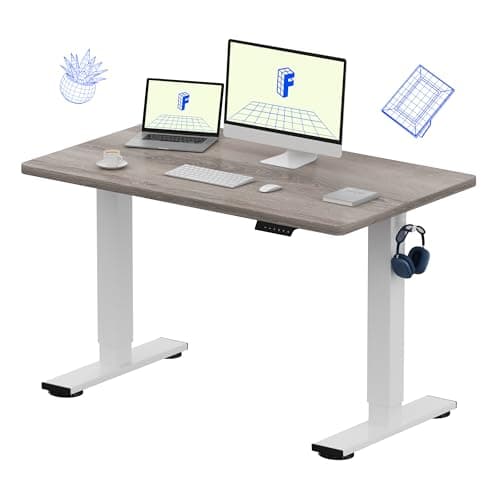 FLEXISPOT EN1 One-Piece Standing Desk with 1-Inch Thick Seamless Desktop, 48"x30" Electric Height Adjustable Desk for Home Office, Multi-Monitor Setups & Easy Assembly, Gray Wood