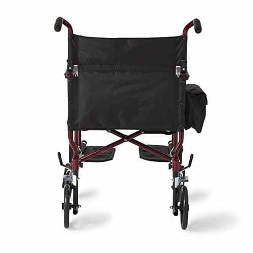 Medline Lightweight Steel Transport Chair, Folding Chair is Portable, Large 8in Back Wheels, 19in Wide Seat, Red 7