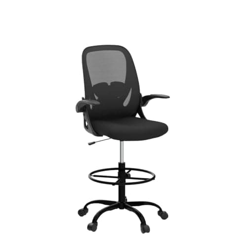 Primy Drafting Chair Tall Office Chair with Flip-up Armrests Executive Ergonomic Computer Standing Desk Chair with Lumbar Support and Adjustable Footrest Ring (Black) 5