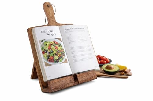 Christmas Cooking Gift Wooden Cookbook Stand Chopping Board Style Foldable Recipe Book Stand Holder Easel for Kitchen Text Book Tablet L 9.5 x B 1.5 x H 14 inches (Brown)