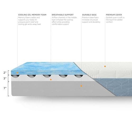 Amazon Basics Cooling Gel Memory Foam Mattress, Medium Firm, CertiPUR-US Certified, Full Size, 75 x 54 x 12 inches, White/Gray 5