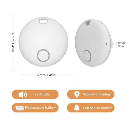 Bluetooth Key Finder Luggage Tracker Anti-Lost Tag Item Locator for Keys, Wallet, Luggage, Works with Apple Find My (iOS only), Waterproof, Replaceable Battery,Without Monthly fees,1 Pack White 7