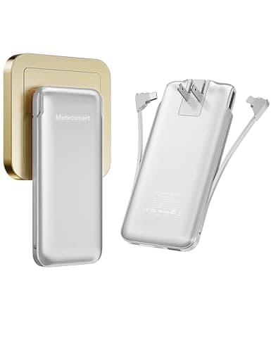 Metecsmart Portable Charger Power Bank with Built-in Cable & AC Plug, 10000mAh Fast USB-C Charger, Slim Mini Battery for iPhone 16/15/14/13/Pro/Max & All USB-C Devices