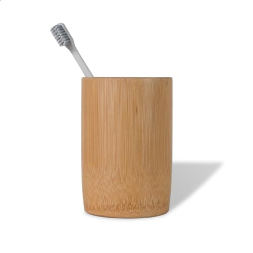 ABBI NIMO Natural Bamboo Toothbrush Holder for Bathroom Countertop, Simple Cylindrical Tumbler, Makeup Brush or Pen Organizer, Desktop Bathroom Accessory