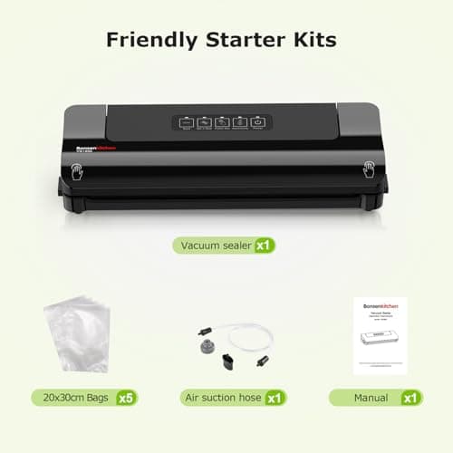 Bonsenkitchen Vacuum Sealer, Multi-Functional Food Sealer with 5 Vacuum Bags, Fast-Compact Design,External Vacuum System & Accessory Tube, Black 5