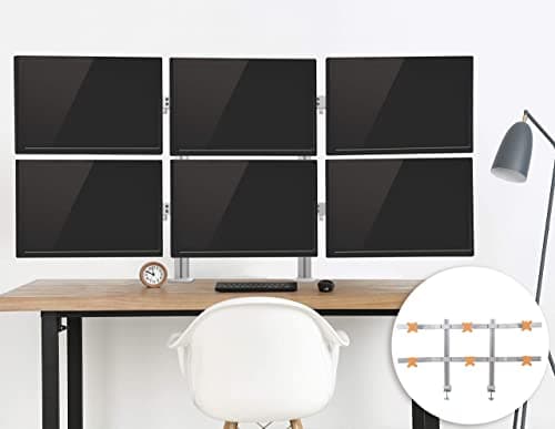 Stand Steady 6 Monitor Mount Desk Setup - Heavy-Duty Height Adjustable Monitor Stand, Swivel Arm with Clamp-On Base, 6 Screen VESA Mount Fits Most LCD/LED Monitors 17-32 in. (Silver, 6 Mounts) 5