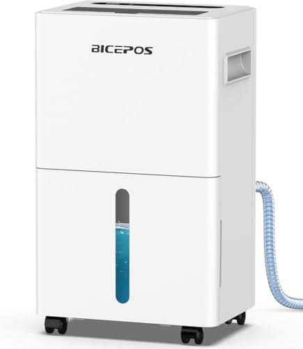 Bicepos 1500 Sq.Ft Dehumidifier for Basement with Drain Hose, 21 Pints Dehumidifiers for Home, Bathroom, Bedroom, Large Room, Continuous Drainage, Auto Defrost, Intelligent Humidity Control, 24H Timer