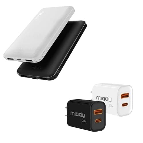 Miady 2-Pack 10000mAh Dual USB Portable Charger and PD 20W USB C Wall Charger