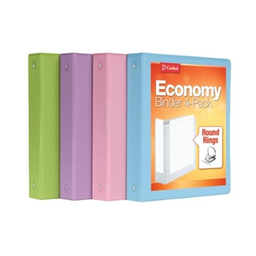 Cardinal 3 Ring Binders, Binders for School and Office, Durable 1.5 Inch, Round Rings, Holds 350 Sheets, ClearVue Presentation View, Non-Stick, Assorted Pastel Colors, 4 Pack (79552)