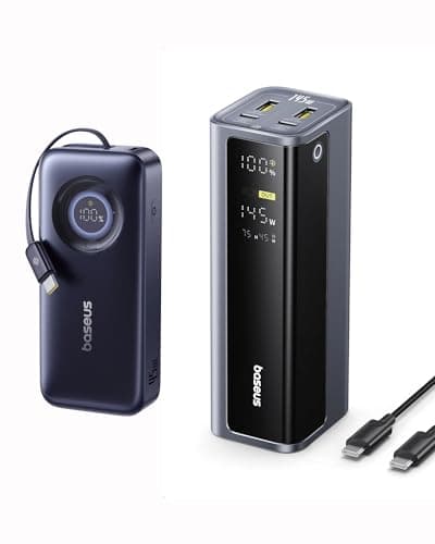 Baseus Laptop Power Bank 20800mAh 145W Bundle with Enercore Power Bank 10000mAh Built-in 45W Retractable USB-C Cable, for MacBook, iPhone 17/16 Series, iPad, Samsung, Dell (Flight-Approved)