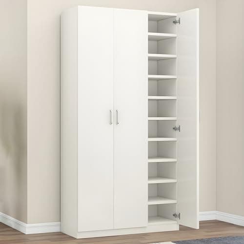 LITFAD Modern Shoe Storage Cabinet Solid Wood Shoe Rack with Doors and Shelves Large Capacity Moisture-Proof Shoe Cabinet - White 35" L x 13" W x 71" H