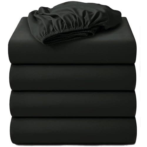 Hotella 4 Pack 100% Microfiber Twin Size Fitted Sheet Only, Ultra Soft Hotel Quality 14" Deep Pocket, Bed Sheets Matress Protector for Dormitory, Machine Washable and Non-Fade, 39"x75" Black