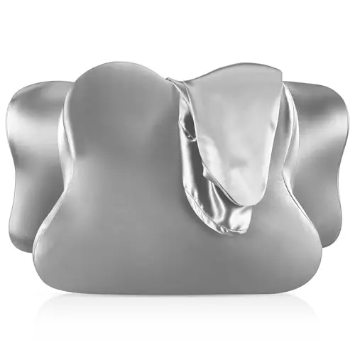Hahafelt Cervical Neck Pillowcase (Only Pillowcase) Satin Pillow Cover with Zipper Ergonomic Contour Pillow Cover for Side Back Stomach Sleepers(Gray,Queen Size)