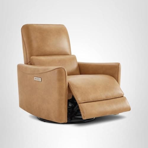 CHITA Power Recliner Chair Swivel Glider, FSC Certified Upholstered Faux Leather Living Room Nursery Reclining Sofa Chair with Lumbar Support, Cognac Brown 10
