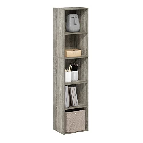 Furinno PASIR Book Shelf, 5-Tier Modern Bookshelf, Open Shelves Bookcase 9 x 12 x 52, for Living Room, Bedroom, Home Office, French Oak