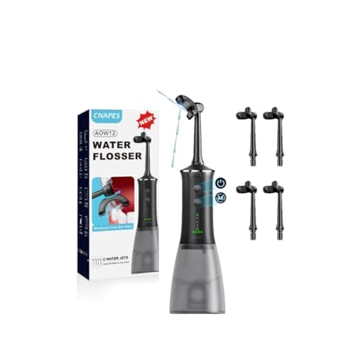 CNAPES Cordless Water Dental Flosser with 4 U-Shaped Jet，Black