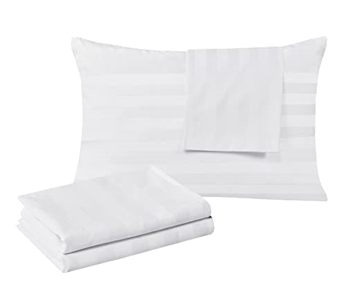 100% Egyptian Cotton King Pillow Protectors Set of 2, 400 Thread Count Sateen Weave Cooling Pillowcase, Easy Care Zippered Style Pillow Covers (Stripe-White, King)