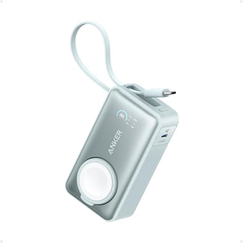 Anker MagGo Power Bank for Apple Watch, Officially Certified 10,000mAh Compact Battery Pack with Built-in USB-C Cable, 35W Max, for iPhone 15 Series, Samsung, iPad, AirPods, and More(Green)