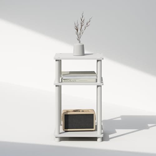 Furinno Just Turn-N-Tube Open Storage Nightstand, 1 Pack, 3-Tier, White/White 6