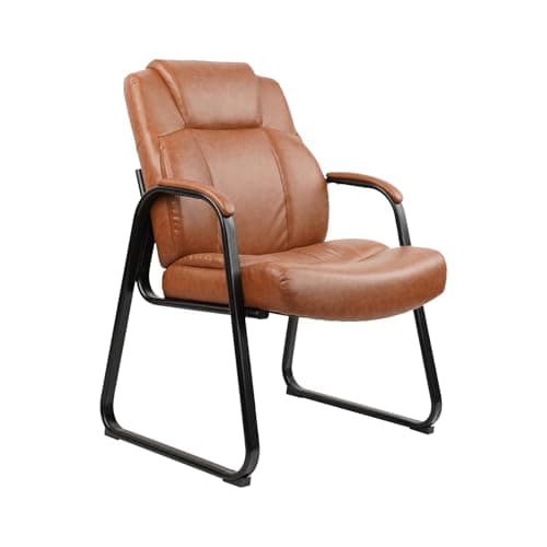 CLATINA Big & Tall 500 lb. Guest Chair, PU Leather Office Reception Chairs with Sled Base, Desk Chair No Wheels for Waiting Room Conference Lobby Computer Living Room, Brown