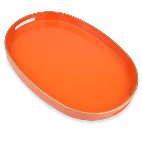 Omuriko Orange Oval Decorative Tray with Handles, Versatile Serving Tray for Coffee Table, Ottoman, Ideal for Serving, Displaying, Organizing