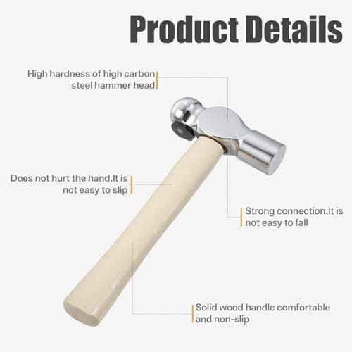 Mini Hammer with Wooden Handle, Ball Peen Hammer, Small Round Head Hammers Tool, Jewelry Making, Repairing, Carpentry, Crafting 5
