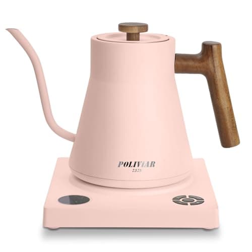 POLIVIAR Electric Gooseneck Kettle, 1200W Electric Tea Kettle Real Wood Handle, 34oz Pour Over Electric Kettle for Coffee & Tea, 18/8 Stainless Steel Inner, Temperature Control & Rapid Heating