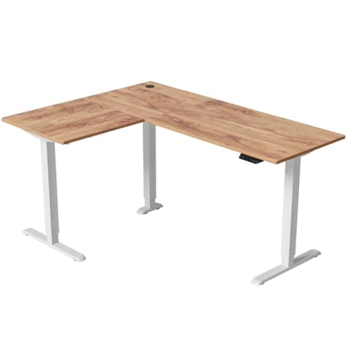 FEZIBO L Shaped Standing Desk, Corner Standing Desk L Shape, L Shaped Adjustable Table, Light Brown