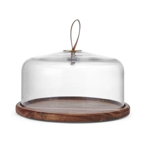 Mikasa Glenwood Wood Cake Plate Stand with Glass Dome, 9.75 inch