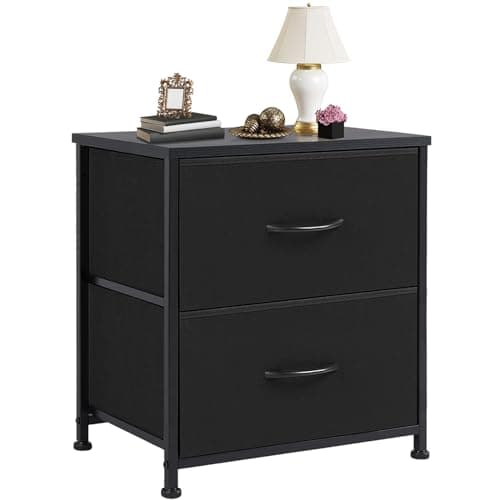DUMOS Nightstand Small Dresser with 2 Fabric Drawers Side Tables Bedroom End Table Bedside Storage Furniture for 20 inch Tall Night Stand for Entryway, College Dorm, Classic Black
