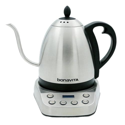 Bonavita Gooseneck Electric Kettle, Stainless Steel Water Boiler, Digital Variable Temp, Precise Pour Control, 6 Preset Temps for Pour-Over Coffee & Tea, Café, Home, 1 Liter, Stainless Steel Base