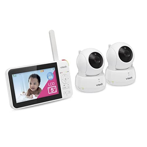 VTech VM924-2 Remote Pan-Tilt-Zoom Baby Monitor with 2 Cameras & Audio,5" LCD Screen,Up to 17Hrs Video Streaming&31Hrs Battery for Audio,Night Vision,1000ft Range,Soothing Sounds,Temperature Sensor 13
